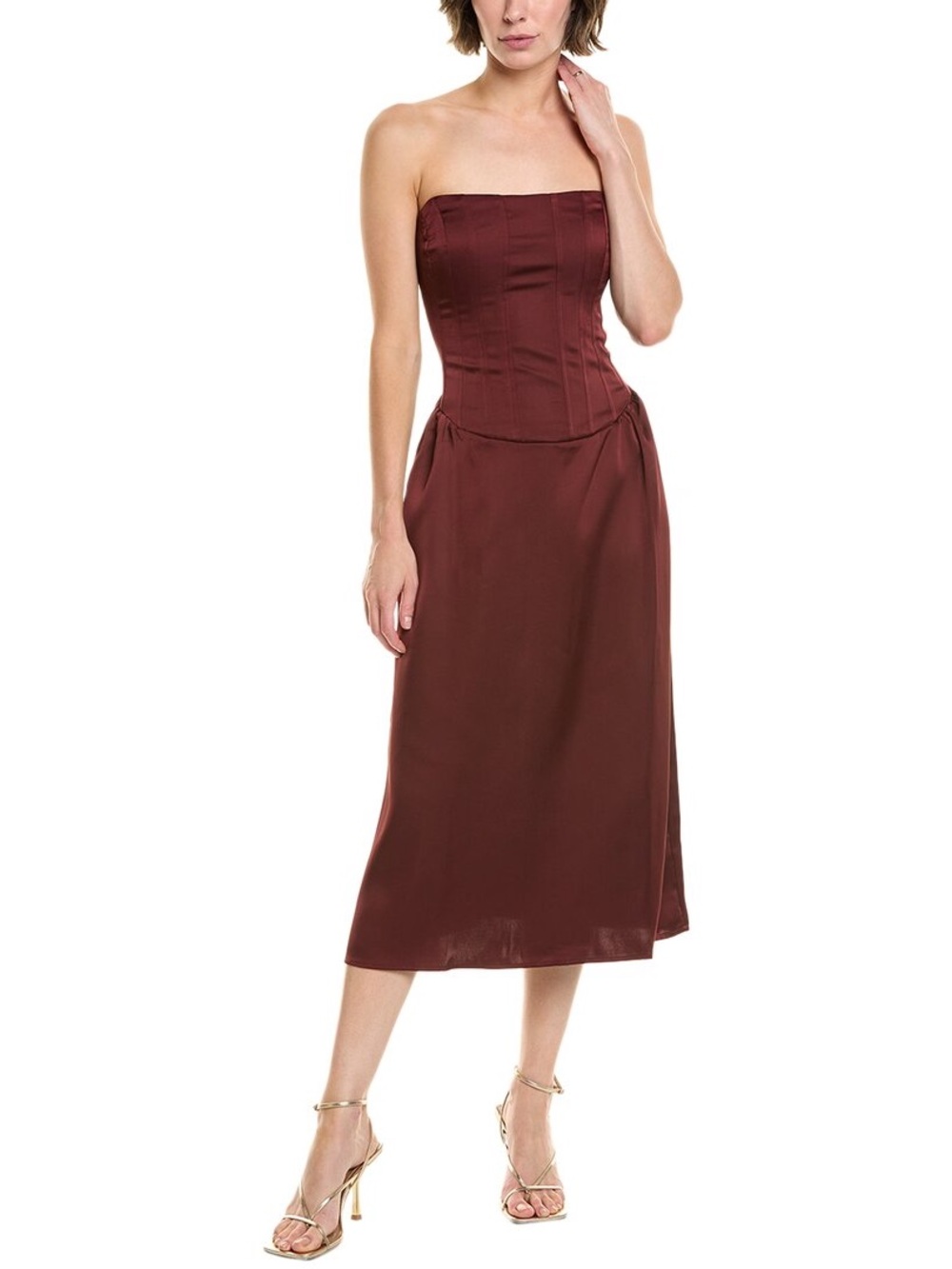 WeWoreWhat Corset Column Strapless Midi Dress in Burgundy